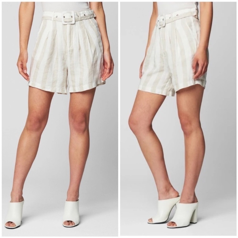 BLANK NYC Changing Lanes 100% Linen High Waist Belted Shorts NWT Vacation